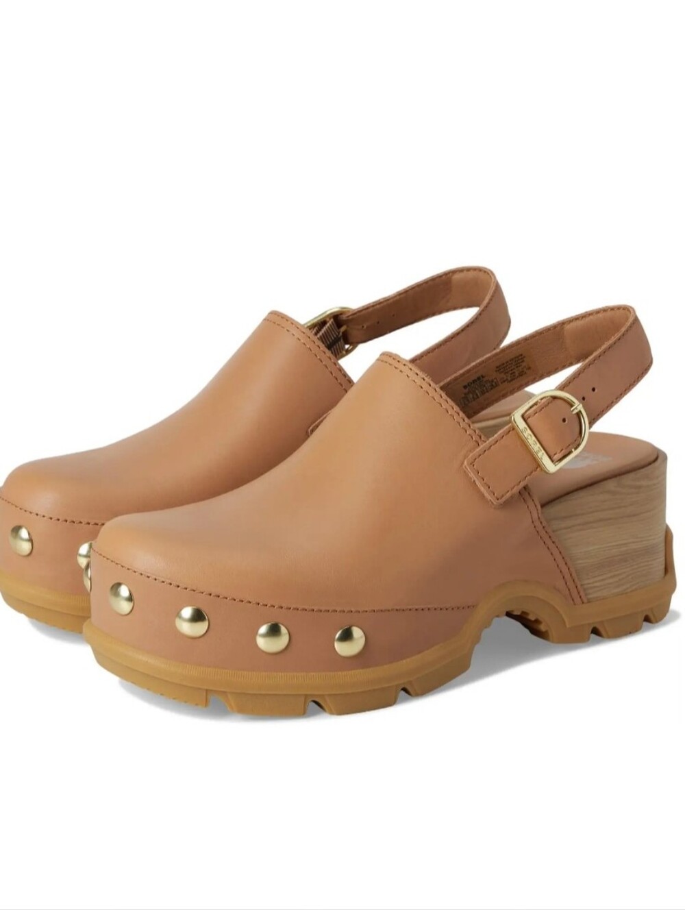 Sorel Roam N RVT Tan Leather Clog Sandals with Gold Studs Size 9.5